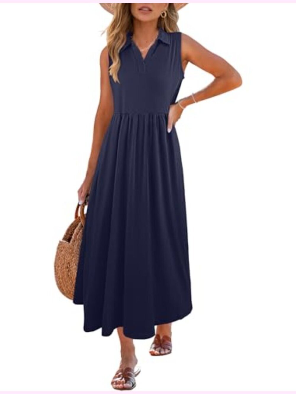 Womens Sleeveless V Neck Maxi Dress Flowy A Line Summer Beach Vacation